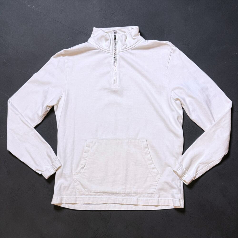 Old Navy Quarter Zip Pullover Mens White Front Pocket  Sweatshirt Size M